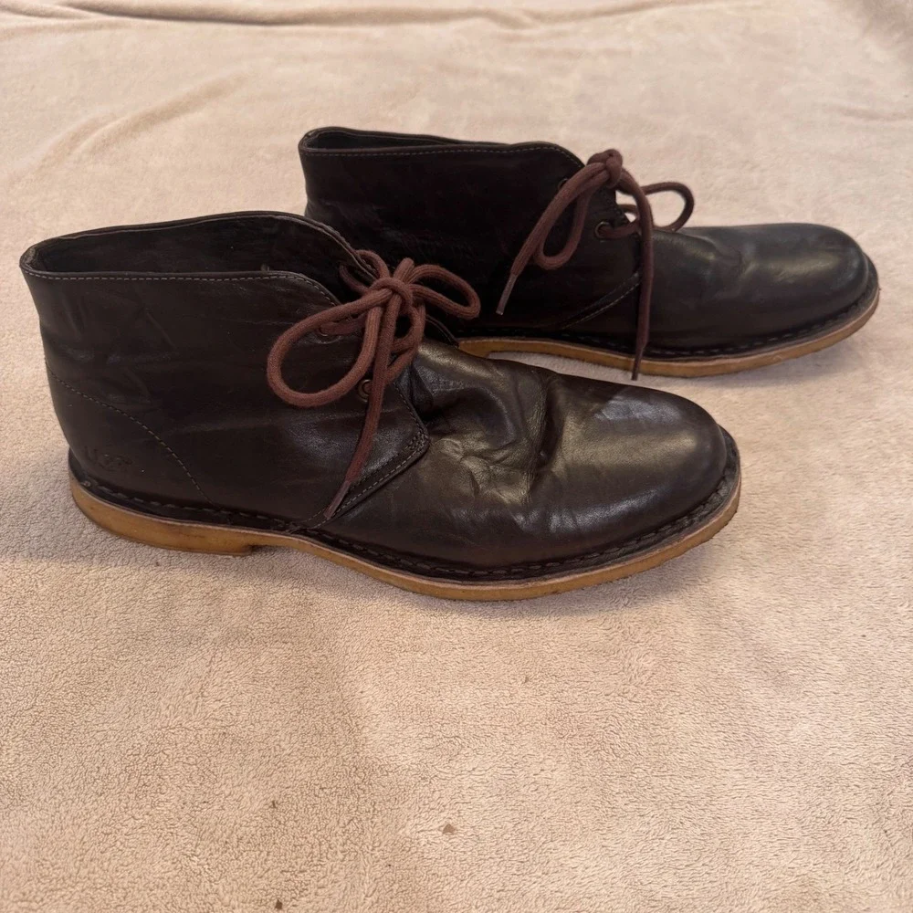 UGG Leighton Dark Brown Leather Chukka Desert Boots Casual Business Shoes Sz 13